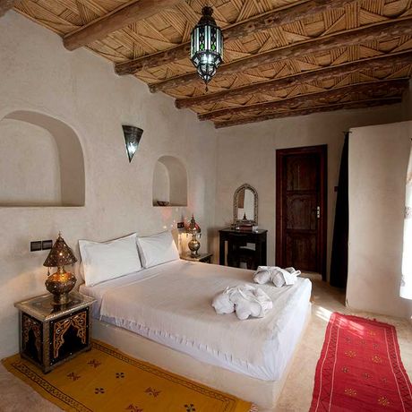 Blick in ein Zimmer des Kasbah-Hotels la Cigogne
