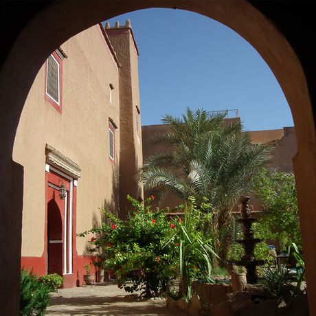 Blick in den Innenhof vom Kasbah Hotel Tomboctou