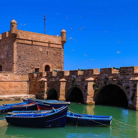 Blick auf die Festungsanlage am Hafen von Essaouira