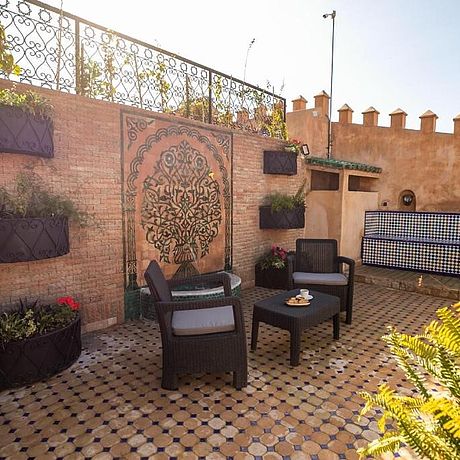 Riad Sidrat Fes Galerie Sitzgelegenheit auf der Dachterrasse